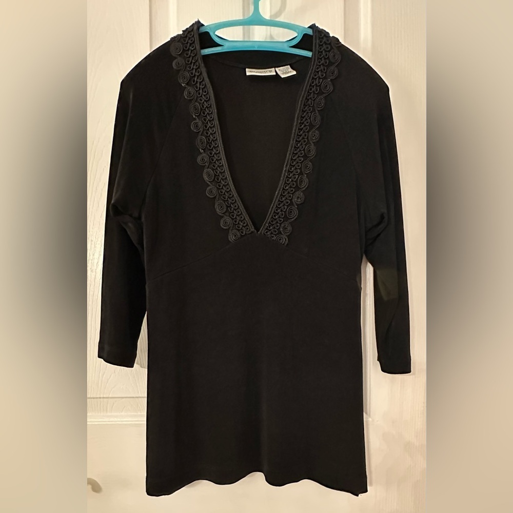 Black V-Neck Top with Lace Trim